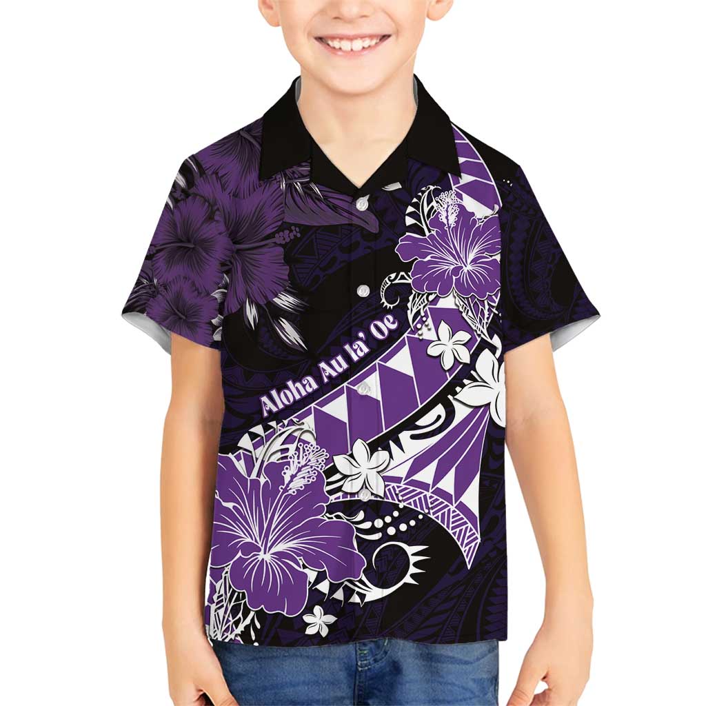 Personalised Hawaii Valentine Day Family Matching Long Sleeve Bodycon Dress and Hawaiian Shirt Polynesian Hibiscus Art Style Purple LT05 Son's Shirt Purple - Polynesian Pride