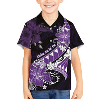 Personalised Hawaii Valentine Day Family Matching Long Sleeve Bodycon Dress and Hawaiian Shirt Polynesian Hibiscus Art Style Purple LT05 Son's Shirt Purple - Polynesian Pride