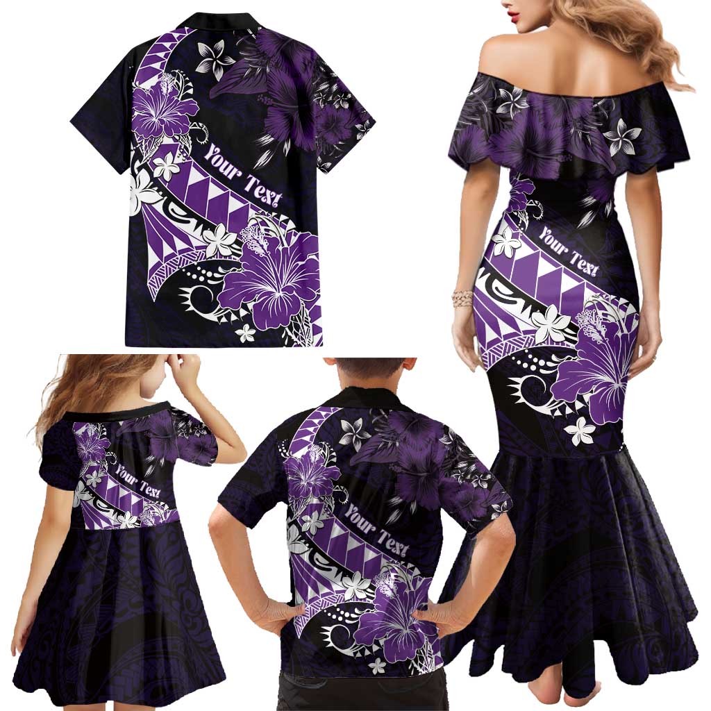 Personalised Hawaii Valentine Day Family Matching Mermaid Dress and Hawaiian Shirt Polynesian Hibiscus Art Style Purple LT05 - Polynesian Pride