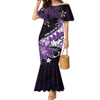 Personalised Hawaii Valentine Day Family Matching Mermaid Dress and Hawaiian Shirt Polynesian Hibiscus Art Style Purple LT05 Mom's Dress Purple - Polynesian Pride