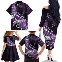 Personalised Hawaii Valentine Day Family Matching Off The Shoulder Long Sleeve Dress and Hawaiian Shirt Polynesian Hibiscus Art Style Purple LT05 - Polynesian Pride