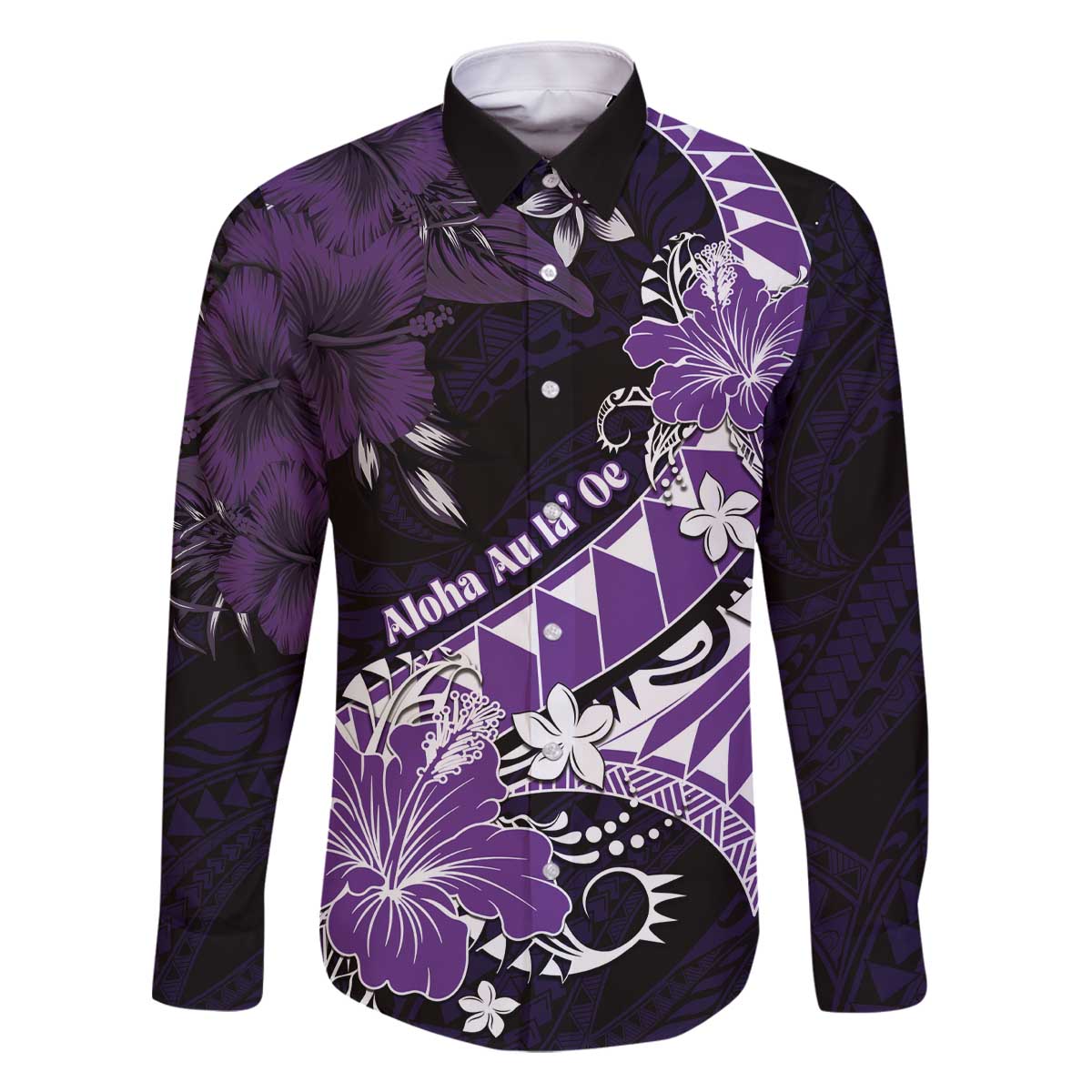 Personalised Hawaii Valentine Day Family Matching Off The Shoulder Long Sleeve Dress and Hawaiian Shirt Polynesian Hibiscus Art Style Purple LT05 - Polynesian Pride