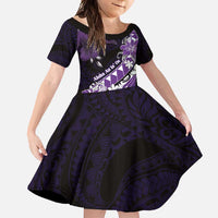 Personalised Hawaii Valentine Day Family Matching Off Shoulder Maxi Dress and Hawaiian Shirt Polynesian Hibiscus Art Style Purple LT05 Daughter's Dress Purple - Polynesian Pride