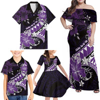 Personalised Hawaii Valentine Day Family Matching Off Shoulder Maxi Dress and Hawaiian Shirt Polynesian Hibiscus Art Style Purple LT05 - Polynesian Pride