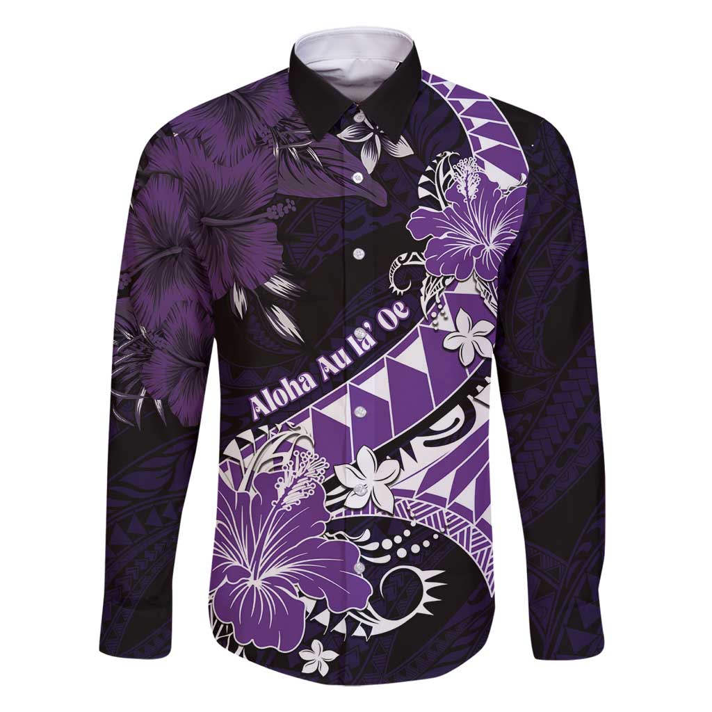 Personalised Hawaii Valentine Day Family Matching Off Shoulder Maxi Dress and Hawaiian Shirt Polynesian Hibiscus Art Style Purple LT05 Dad's Shirt - Long Sleeve Purple - Polynesian Pride