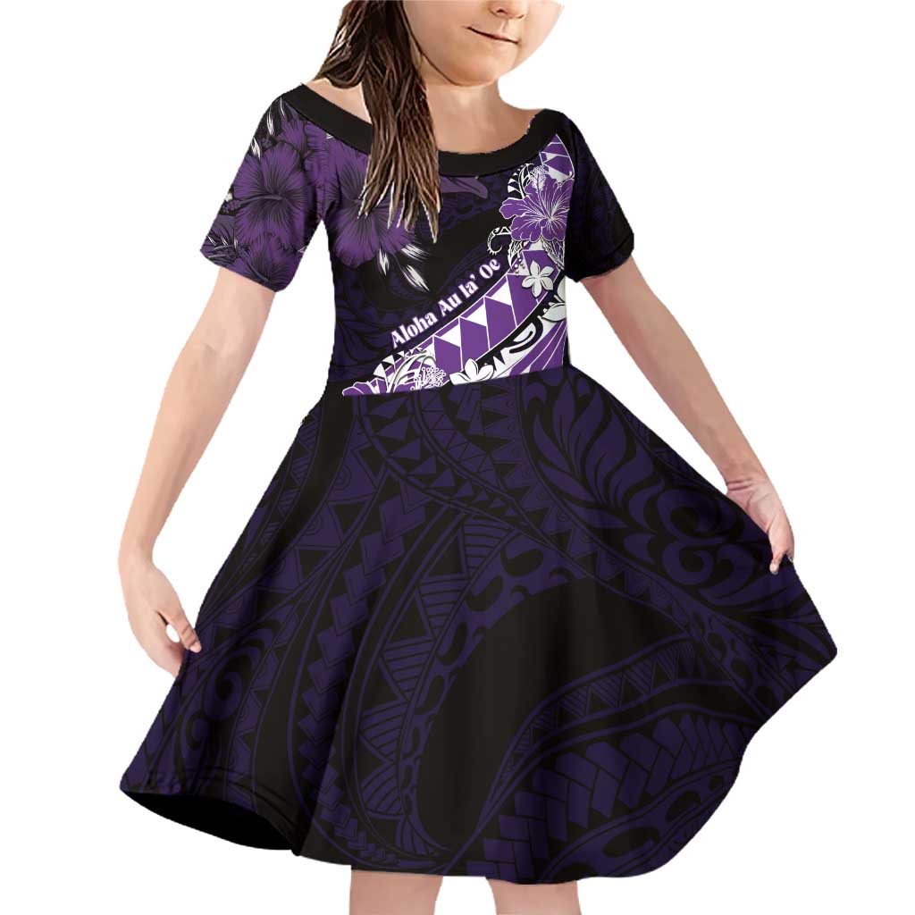 Personalised Hawaii Valentine Day Family Matching Off Shoulder Short Dress and Hawaiian Shirt Polynesian Hibiscus Art Style Purple LT05 Daughter's Dress Purple - Polynesian Pride