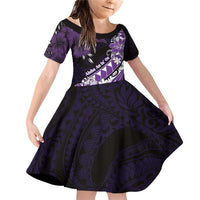 Personalised Hawaii Valentine Day Family Matching Off Shoulder Short Dress and Hawaiian Shirt Polynesian Hibiscus Art Style Purple LT05 Daughter's Dress Purple - Polynesian Pride