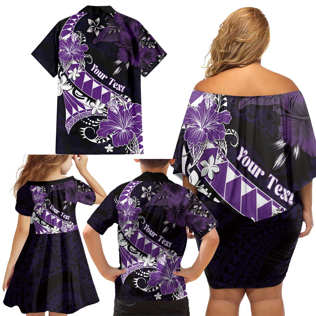 Personalised Hawaii Valentine Day Family Matching Off Shoulder Short Dress and Hawaiian Shirt Polynesian Hibiscus Art Style Purple LT05 - Polynesian Pride