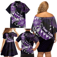 Personalised Hawaii Valentine Day Family Matching Off Shoulder Short Dress and Hawaiian Shirt Polynesian Hibiscus Art Style Purple LT05 - Polynesian Pride