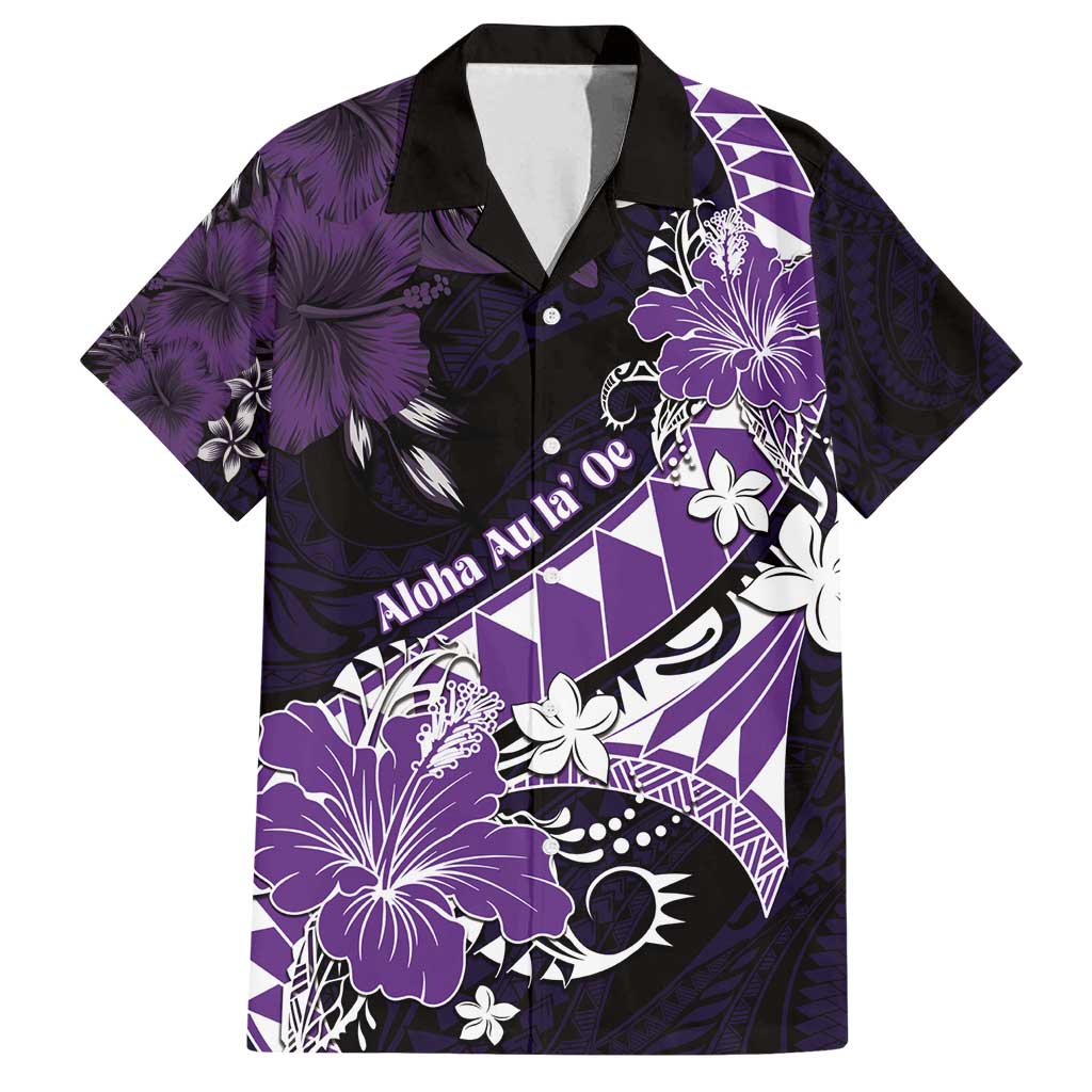 Personalised Hawaii Valentine Day Family Matching Off Shoulder Short Dress and Hawaiian Shirt Polynesian Hibiscus Art Style Purple LT05 Dad's Shirt - Short Sleeve Purple - Polynesian Pride