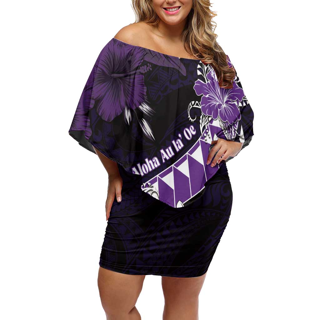 Personalised Hawaii Valentine Day Family Matching Off Shoulder Short Dress and Hawaiian Shirt Polynesian Hibiscus Art Style Purple LT05 Mom's Dress Purple - Polynesian Pride
