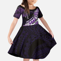 Personalised Hawaii Valentine Day Family Matching Puletasi and Hawaiian Shirt Polynesian Hibiscus Art Style Purple LT05 Daughter's Dress Purple - Polynesian Pride