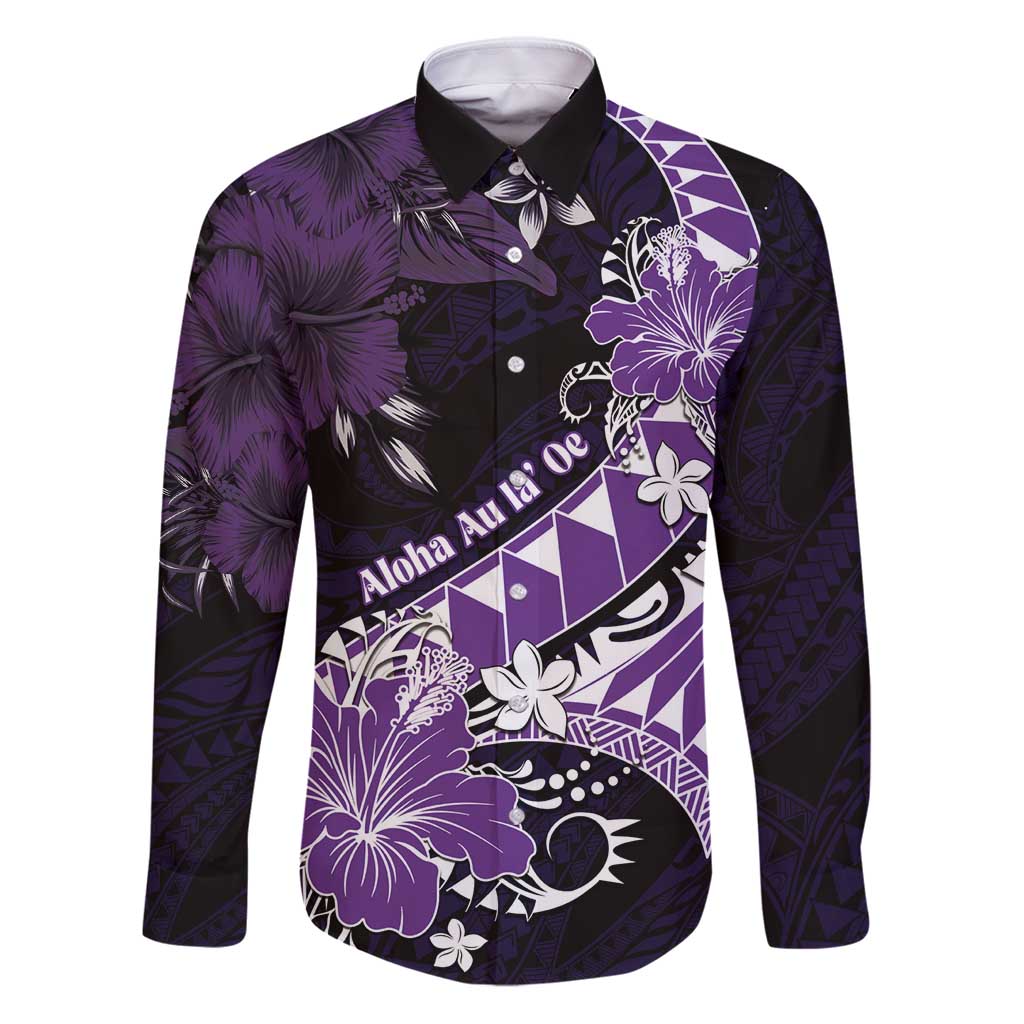 Personalised Hawaii Valentine Day Family Matching Puletasi and Hawaiian Shirt Polynesian Hibiscus Art Style Purple LT05 Dad's Shirt - Long Sleeve Purple - Polynesian Pride