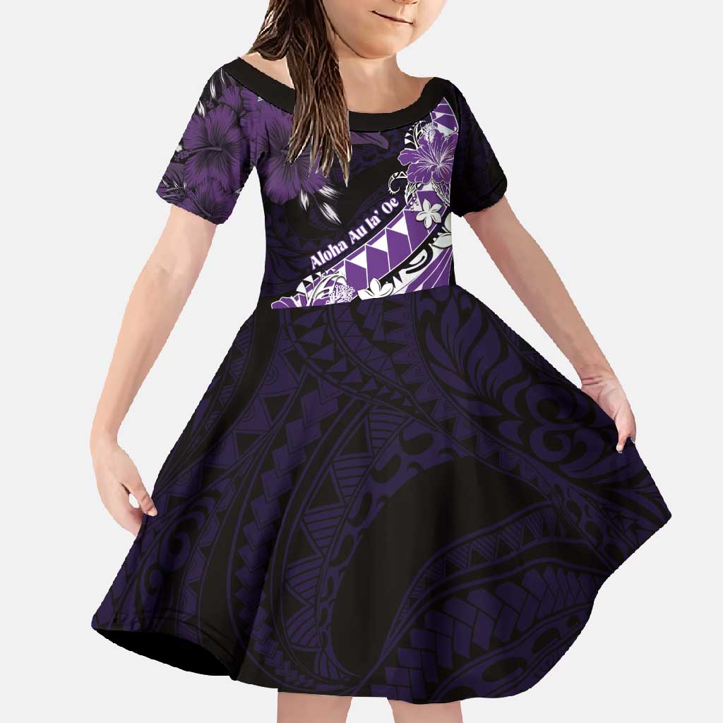 Personalised Hawaii Valentine Day Family Matching Short Sleeve Bodycon Dress and Hawaiian Shirt Polynesian Hibiscus Art Style Purple LT05 Daughter's Dress Purple - Polynesian Pride