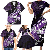 Personalised Hawaii Valentine Day Family Matching Short Sleeve Bodycon Dress and Hawaiian Shirt Polynesian Hibiscus Art Style Purple LT05 - Polynesian Pride