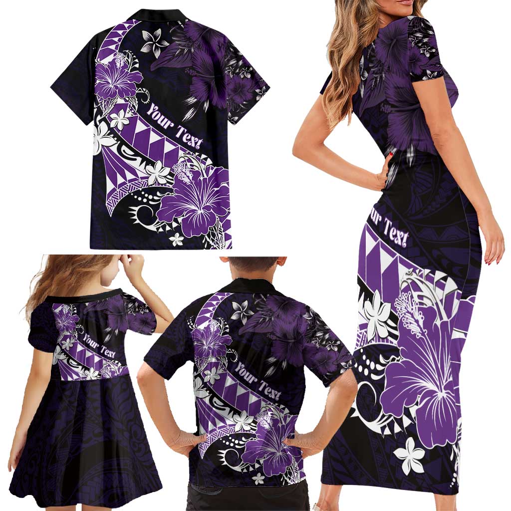 Personalised Hawaii Valentine Day Family Matching Short Sleeve Bodycon Dress and Hawaiian Shirt Polynesian Hibiscus Art Style Purple LT05 - Polynesian Pride