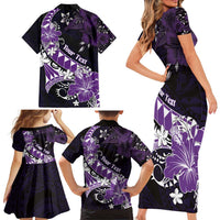 Personalised Hawaii Valentine Day Family Matching Short Sleeve Bodycon Dress and Hawaiian Shirt Polynesian Hibiscus Art Style Purple LT05 - Polynesian Pride
