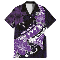 Personalised Hawaii Valentine Day Family Matching Short Sleeve Bodycon Dress and Hawaiian Shirt Polynesian Hibiscus Art Style Purple LT05 Dad's Shirt - Short Sleeve Purple - Polynesian Pride