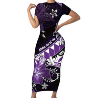 Personalised Hawaii Valentine Day Family Matching Short Sleeve Bodycon Dress and Hawaiian Shirt Polynesian Hibiscus Art Style Purple LT05 Mom's Dress Purple - Polynesian Pride