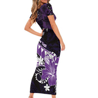 Personalised Hawaii Valentine Day Family Matching Short Sleeve Bodycon Dress and Hawaiian Shirt Polynesian Hibiscus Art Style Purple LT05 - Polynesian Pride