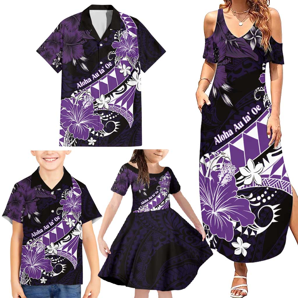 Personalised Hawaii Valentine Day Family Matching Summer Maxi Dress and Hawaiian Shirt Polynesian Hibiscus Art Style Purple LT05 - Polynesian Pride