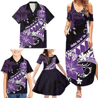 Personalised Hawaii Valentine Day Family Matching Summer Maxi Dress and Hawaiian Shirt Polynesian Hibiscus Art Style Purple LT05 - Polynesian Pride