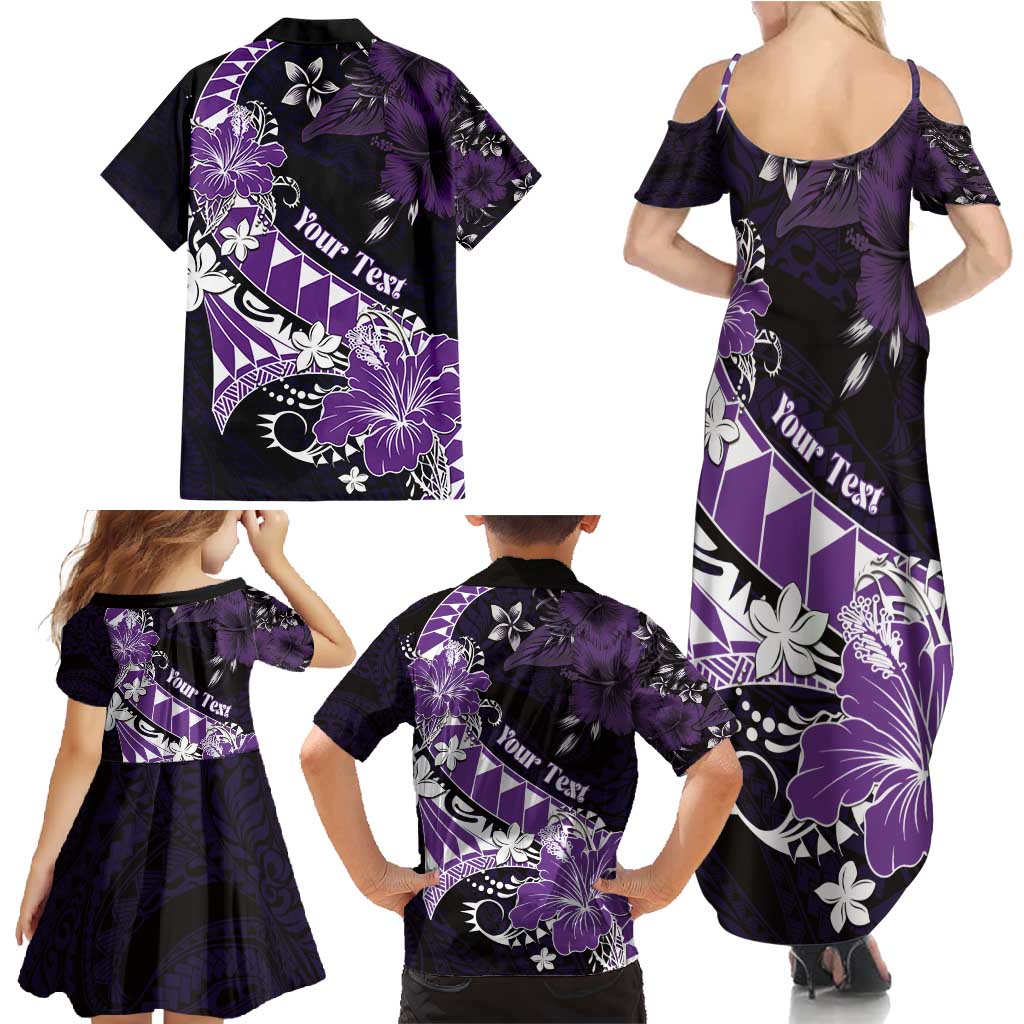Personalised Hawaii Valentine Day Family Matching Summer Maxi Dress and Hawaiian Shirt Polynesian Hibiscus Art Style Purple LT05 - Polynesian Pride