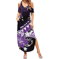 Personalised Hawaii Valentine Day Family Matching Summer Maxi Dress and Hawaiian Shirt Polynesian Hibiscus Art Style Purple LT05 Mom's Dress Purple - Polynesian Pride