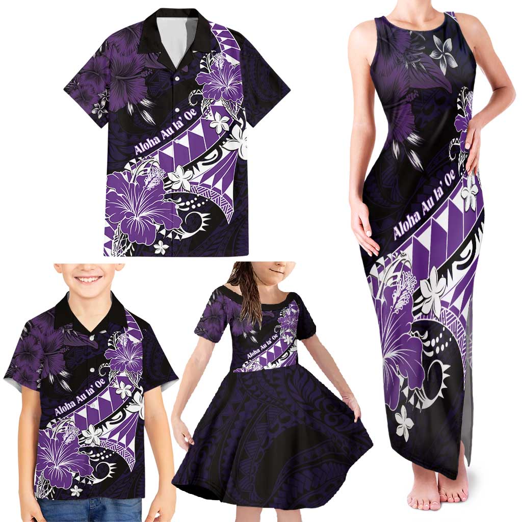 Personalised Hawaii Valentine Day Family Matching Tank Maxi Dress and Hawaiian Shirt Polynesian Hibiscus Art Style Purple LT05 - Polynesian Pride