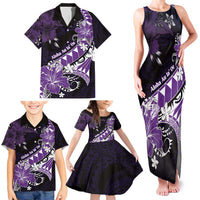 Personalised Hawaii Valentine Day Family Matching Tank Maxi Dress and Hawaiian Shirt Polynesian Hibiscus Art Style Purple LT05 - Polynesian Pride