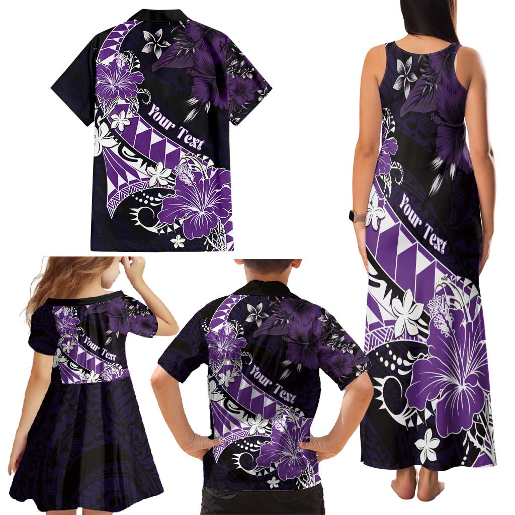Personalised Hawaii Valentine Day Family Matching Tank Maxi Dress and Hawaiian Shirt Polynesian Hibiscus Art Style Purple LT05 - Polynesian Pride