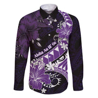 Personalised Hawaii Valentine Day Family Matching Tank Maxi Dress and Hawaiian Shirt Polynesian Hibiscus Art Style Purple LT05 Dad's Shirt - Long Sleeve Purple - Polynesian Pride