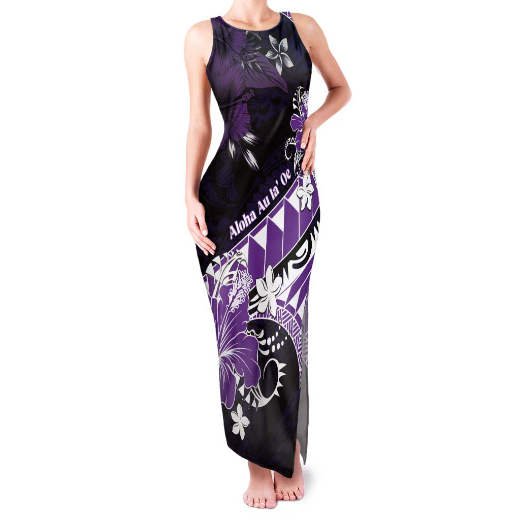 Personalised Hawaii Valentine Day Family Matching Tank Maxi Dress and Hawaiian Shirt Polynesian Hibiscus Art Style Purple LT05 Mom's Dress Purple - Polynesian Pride
