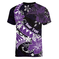 Personalised Hawaii Valentine Day Women V-Neck T-Shirt Polynesian Hibiscus Art Style Purple