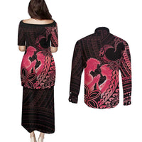 Alofa Samoa Valentine Red Couples Matching Puletasi and Long Sleeve Button Shirt Love Is The Greatest Thing