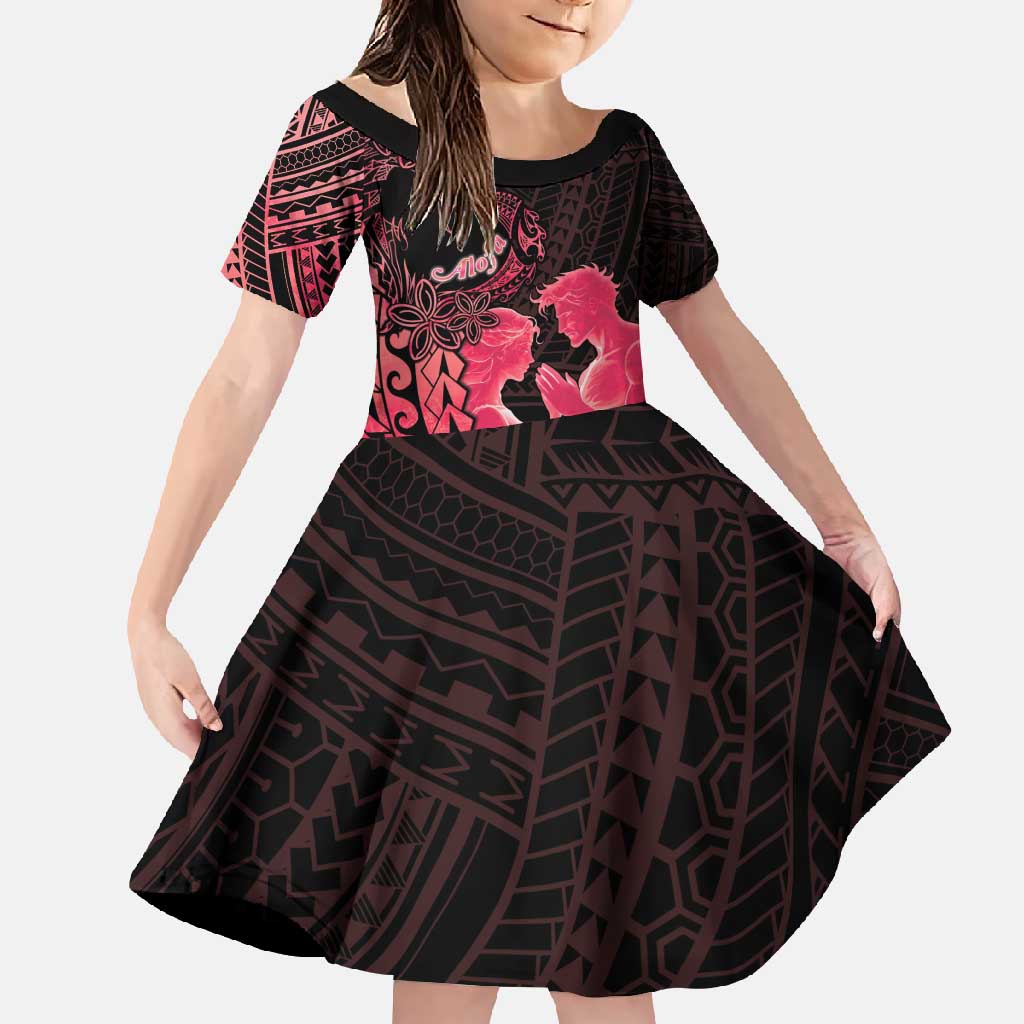 Alofa Samoa Valentine Red Family Matching Long Sleeve Bodycon Dress and Hawaiian Shirt Love Is The Greatest Thing LT05 Daughter's Dress Red - Polynesian Pride