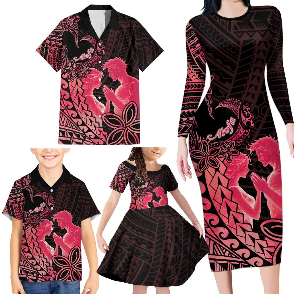 Alofa Samoa Valentine Red Family Matching Long Sleeve Bodycon Dress and Hawaiian Shirt Love Is The Greatest Thing LT05 - Polynesian Pride