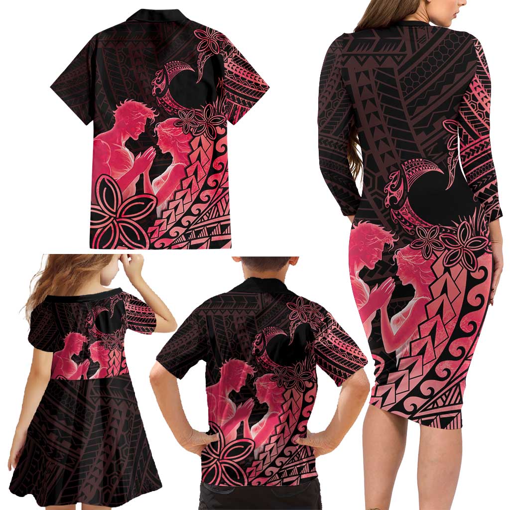 Alofa Samoa Valentine Red Family Matching Long Sleeve Bodycon Dress and Hawaiian Shirt Love Is The Greatest Thing LT05 - Polynesian Pride