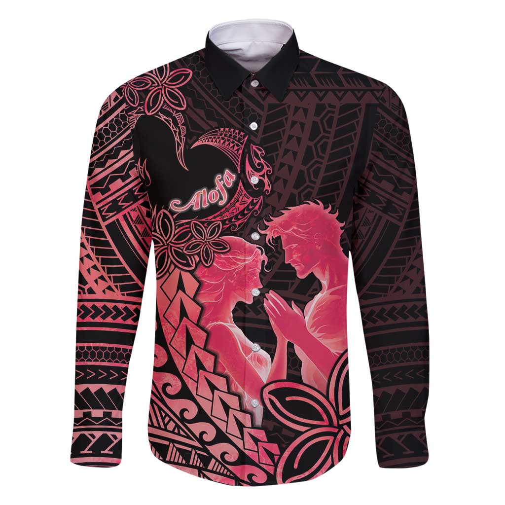Alofa Samoa Valentine Red Family Matching Off Shoulder Short Dress and Hawaiian Shirt Love Is The Greatest Thing LT05 Dad's Shirt - Long Sleeve Red - Polynesian Pride