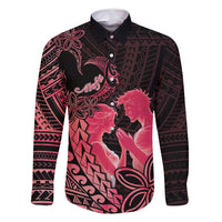 Alofa Samoa Valentine Red Family Matching Off Shoulder Short Dress and Hawaiian Shirt Love Is The Greatest Thing LT05 Dad's Shirt - Long Sleeve Red - Polynesian Pride