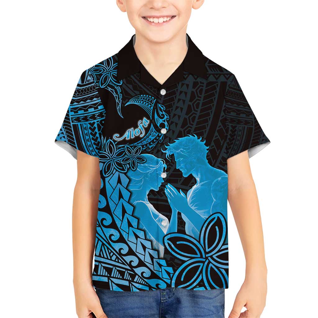 Alofa Samoa Valentine Blue Family Matching Long Sleeve Bodycon Dress and Hawaiian Shirt Love Is The Greatest Thing LT05 Son's Shirt Blue - Polynesian Pride