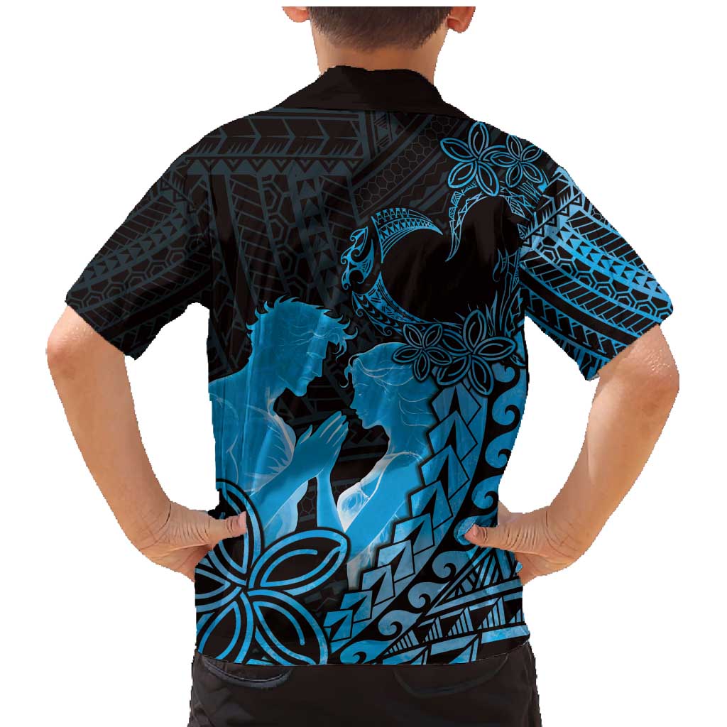 Alofa Samoa Valentine Blue Family Matching Mermaid Dress and Hawaiian Shirt Love Is The Greatest Thing LT05 - Polynesian Pride