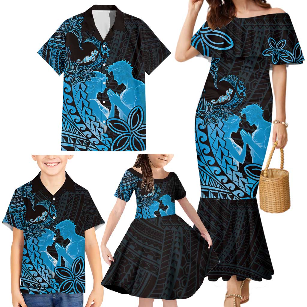 Alofa Samoa Valentine Blue Family Matching Mermaid Dress and Hawaiian Shirt Love Is The Greatest Thing LT05 - Polynesian Pride