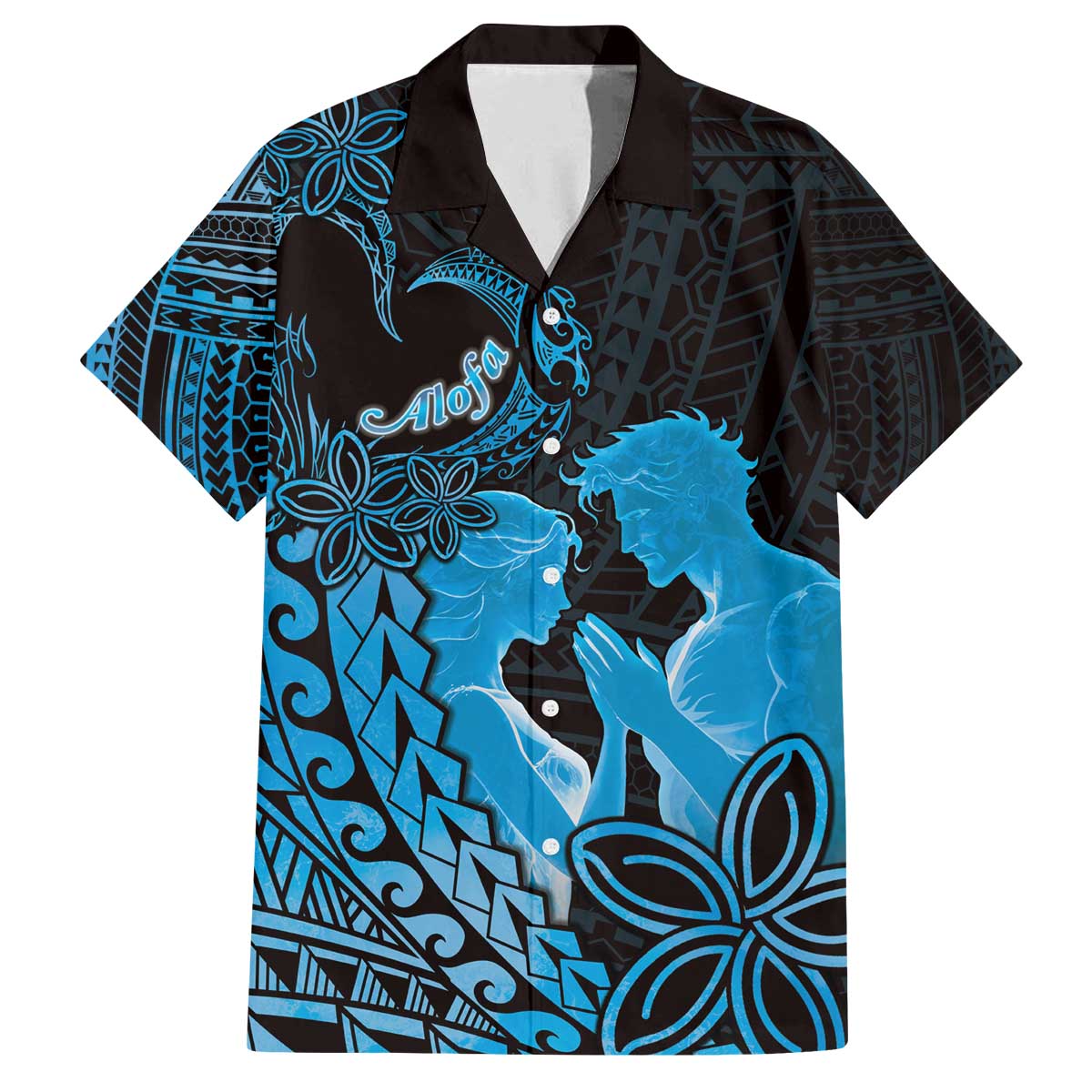 Alofa Samoa Valentine Blue Family Matching Off The Shoulder Long Sleeve Dress and Hawaiian Shirt Love Is The Greatest Thing LT05 - Polynesian Pride