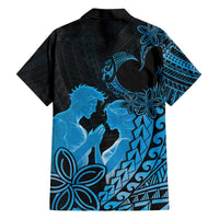 Alofa Samoa Valentine Blue Family Matching Off The Shoulder Long Sleeve Dress and Hawaiian Shirt Love Is The Greatest Thing LT05 - Polynesian Pride