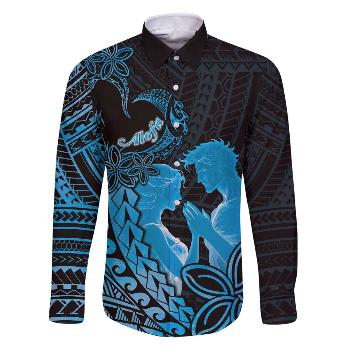 Alofa Samoa Valentine Blue Family Matching Off The Shoulder Long Sleeve Dress and Hawaiian Shirt Love Is The Greatest Thing LT05 - Polynesian Pride