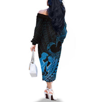 Alofa Samoa Valentine Blue Family Matching Off The Shoulder Long Sleeve Dress and Hawaiian Shirt Love Is The Greatest Thing LT05 - Polynesian Pride