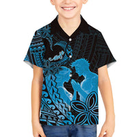 Alofa Samoa Valentine Blue Family Matching Off The Shoulder Long Sleeve Dress and Hawaiian Shirt Love Is The Greatest Thing LT05 - Polynesian Pride