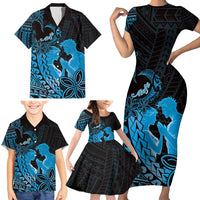 Alofa Samoa Valentine Blue Family Matching Short Sleeve Bodycon Dress and Hawaiian Shirt Love Is The Greatest Thing LT05 - Polynesian Pride