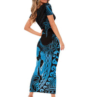 Alofa Samoa Valentine Blue Family Matching Short Sleeve Bodycon Dress and Hawaiian Shirt Love Is The Greatest Thing LT05 - Polynesian Pride
